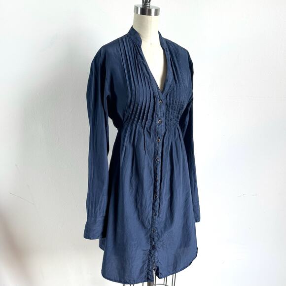 120% LINO Navy Silk-Cotton Y2K Tunic Dress - Picture 2 of 12